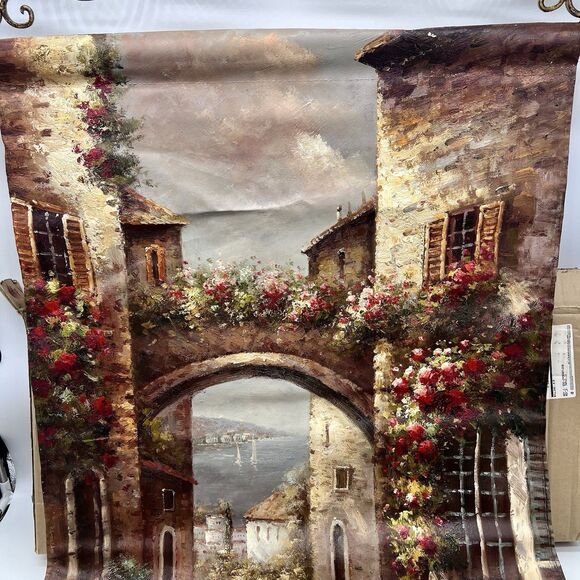 Wrought Iron Topper Italian Archway To The Sea Hand-Painted Canvas 26" X 47” NIB - Picture 3 of 9